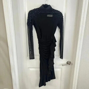 43 Badgley Mischka Collection Black Formal Long Sleeve Beaded Dress Size 0